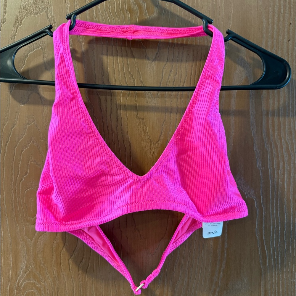 aerie Hot Pink Ribbed Triangle Bikini Top